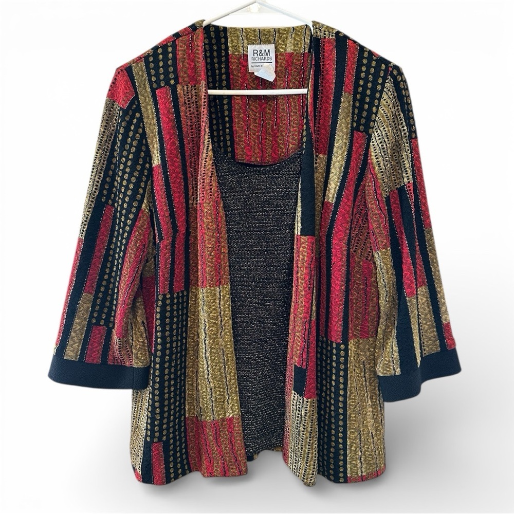 Vintage 90’s R&M Richard’s Red and Gold Metallic Printed Blouse Size 14